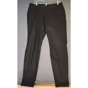EILEEN FISHER BLACK STRETCHY SLIM PULL ON PANTS Sz L Coated Cotton Elastic Waist